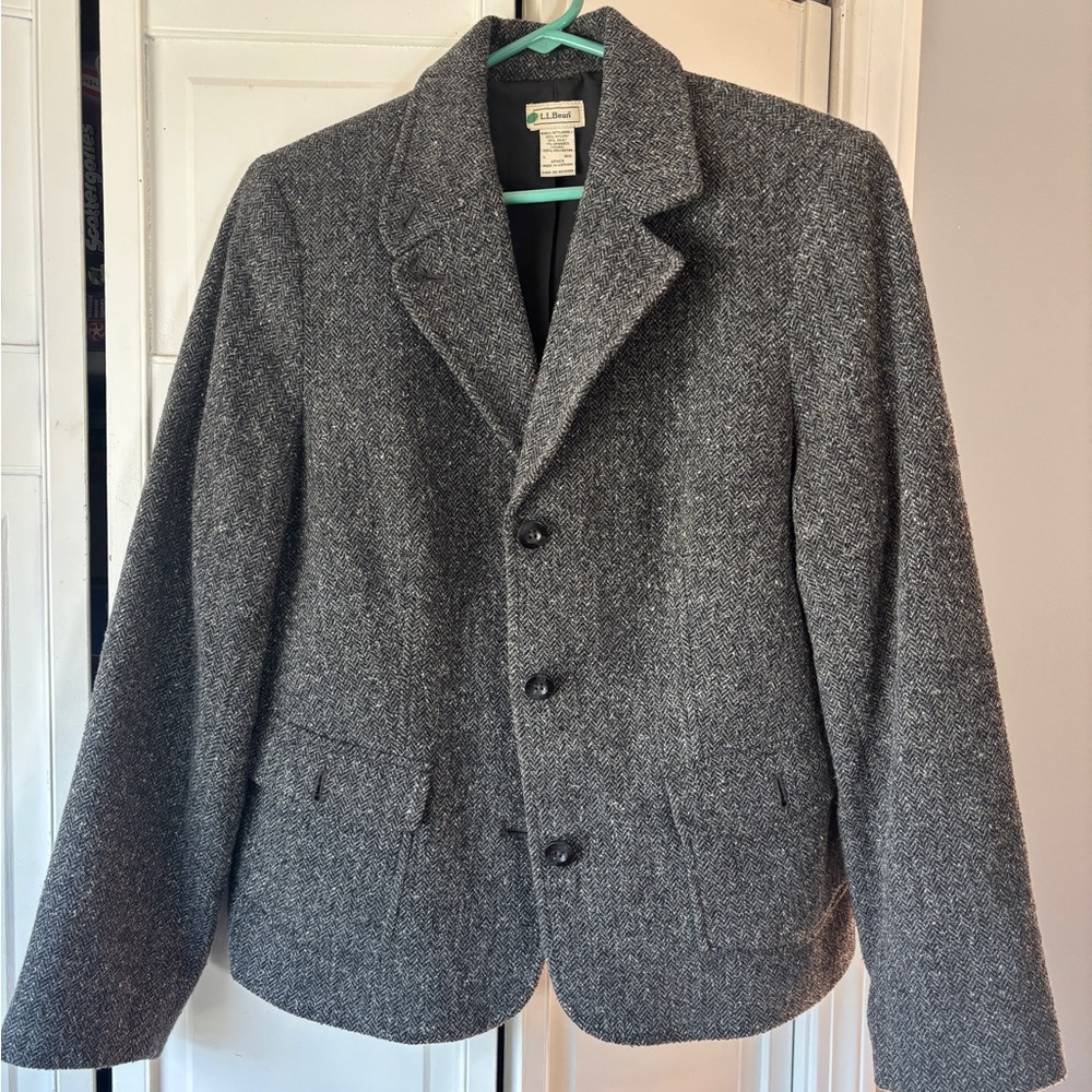 L.L. Bean Women’s  Gray Herringbone Wool Blend Jacket
